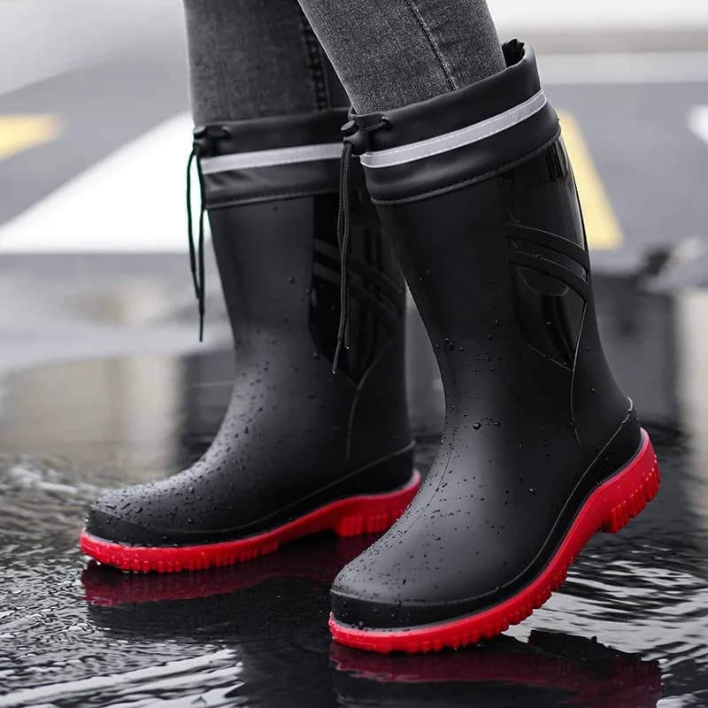 Bottes de pêche homme mi-mollet mode - Bottes extérieur caoutchouc antidérapantes imperméables