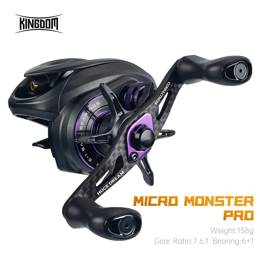 Moulinet casting Kingdom Micro Pro 138g ratio 7.6:1 - Ultra-léger carbone pour pêche précise aux leurres
