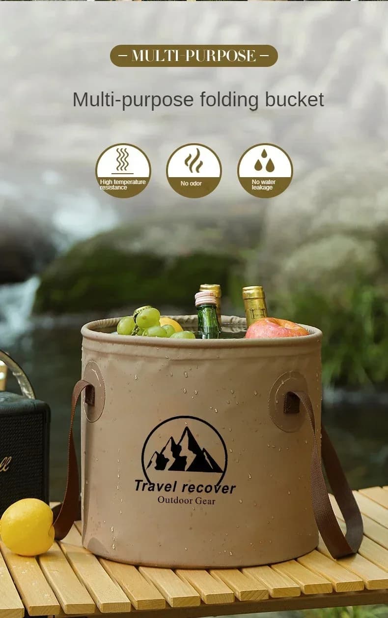 Seau pliable étanche 5L/10L/20L - Bassin portable pour camping, randonnée et pêche pliable
