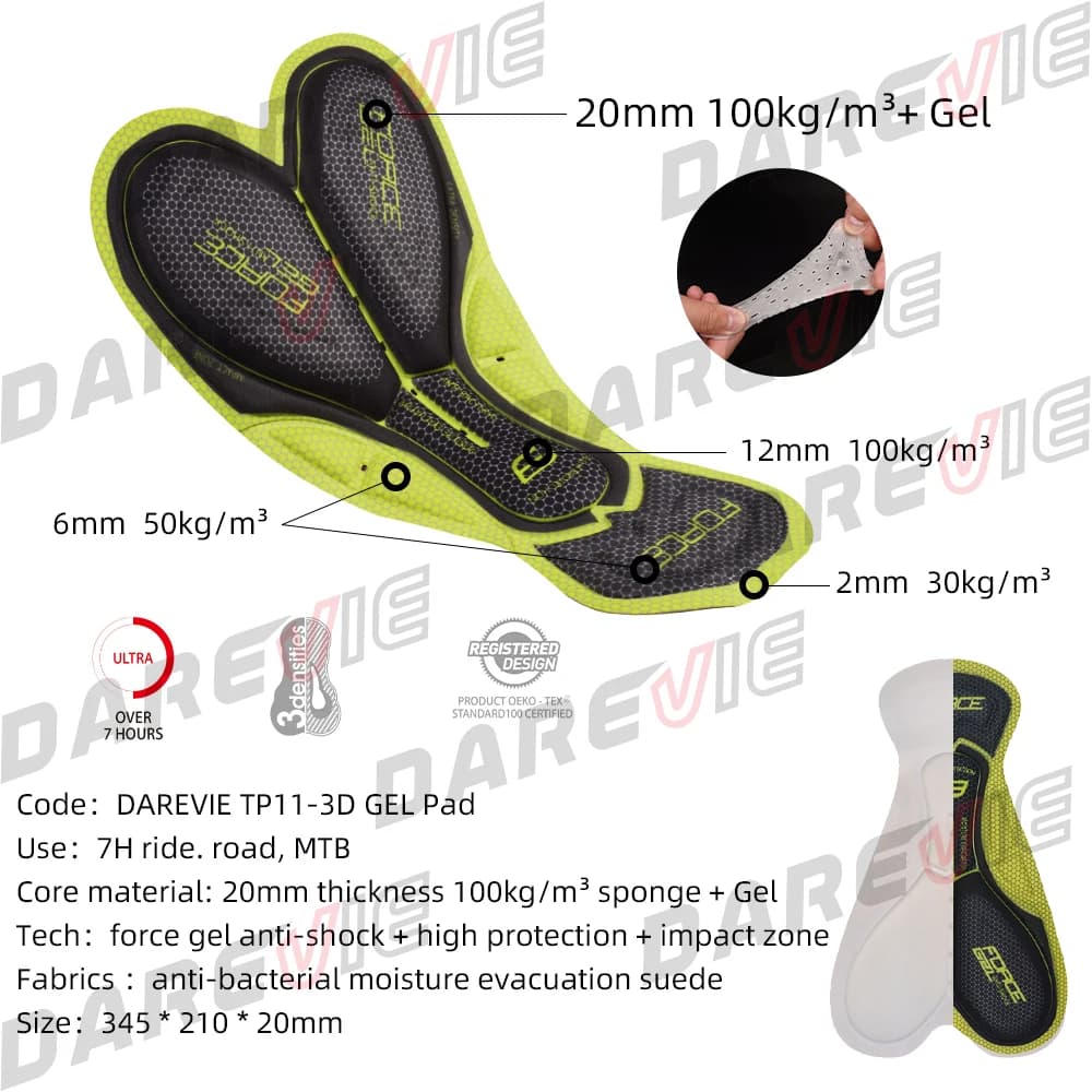 Cycling bib shorts homme gel 3D 6h descente pro - short vélo respirant grip 7cm darevie