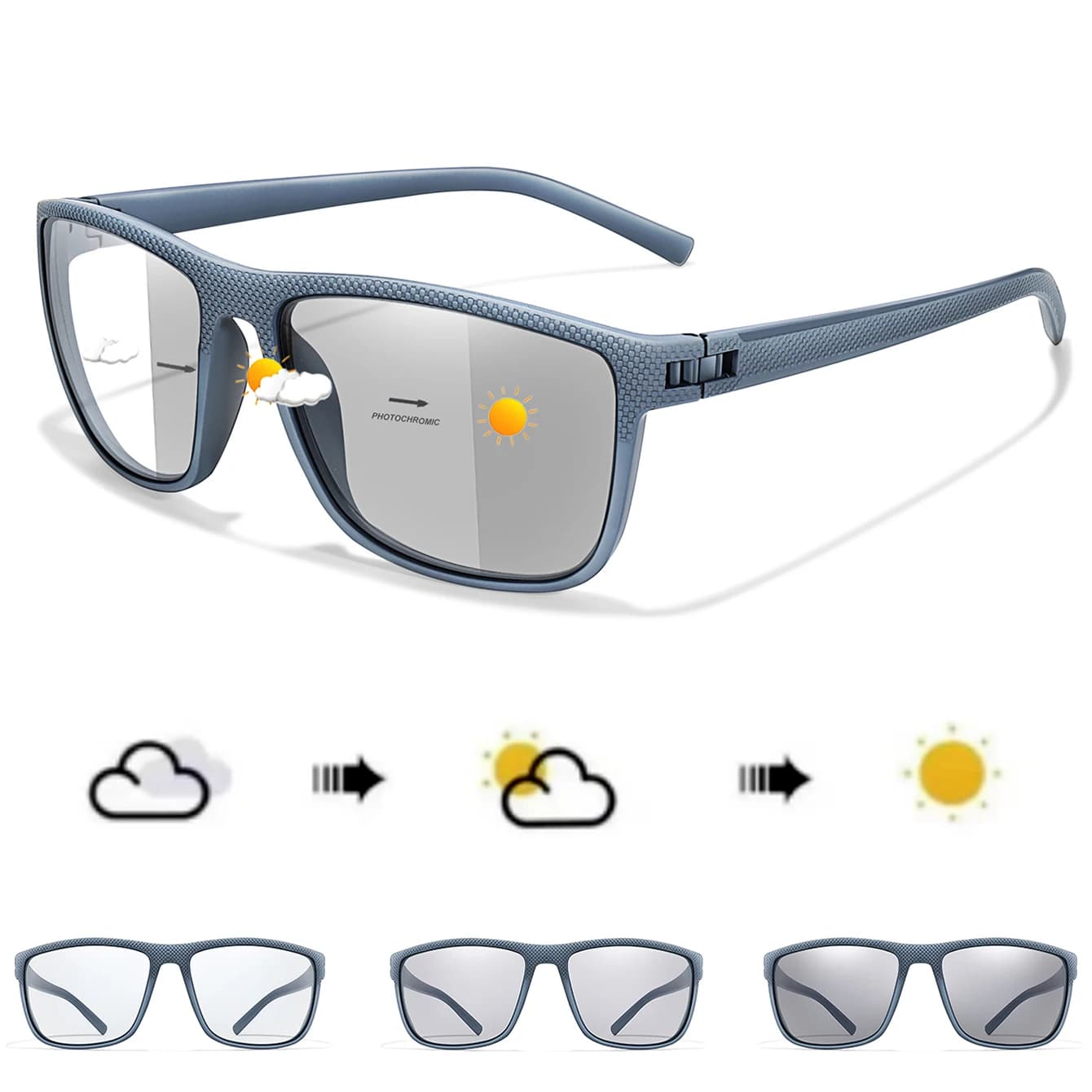 Lunettes photochromiques carrées pêche randonnée sport extérieur protection UV adaptative lumière