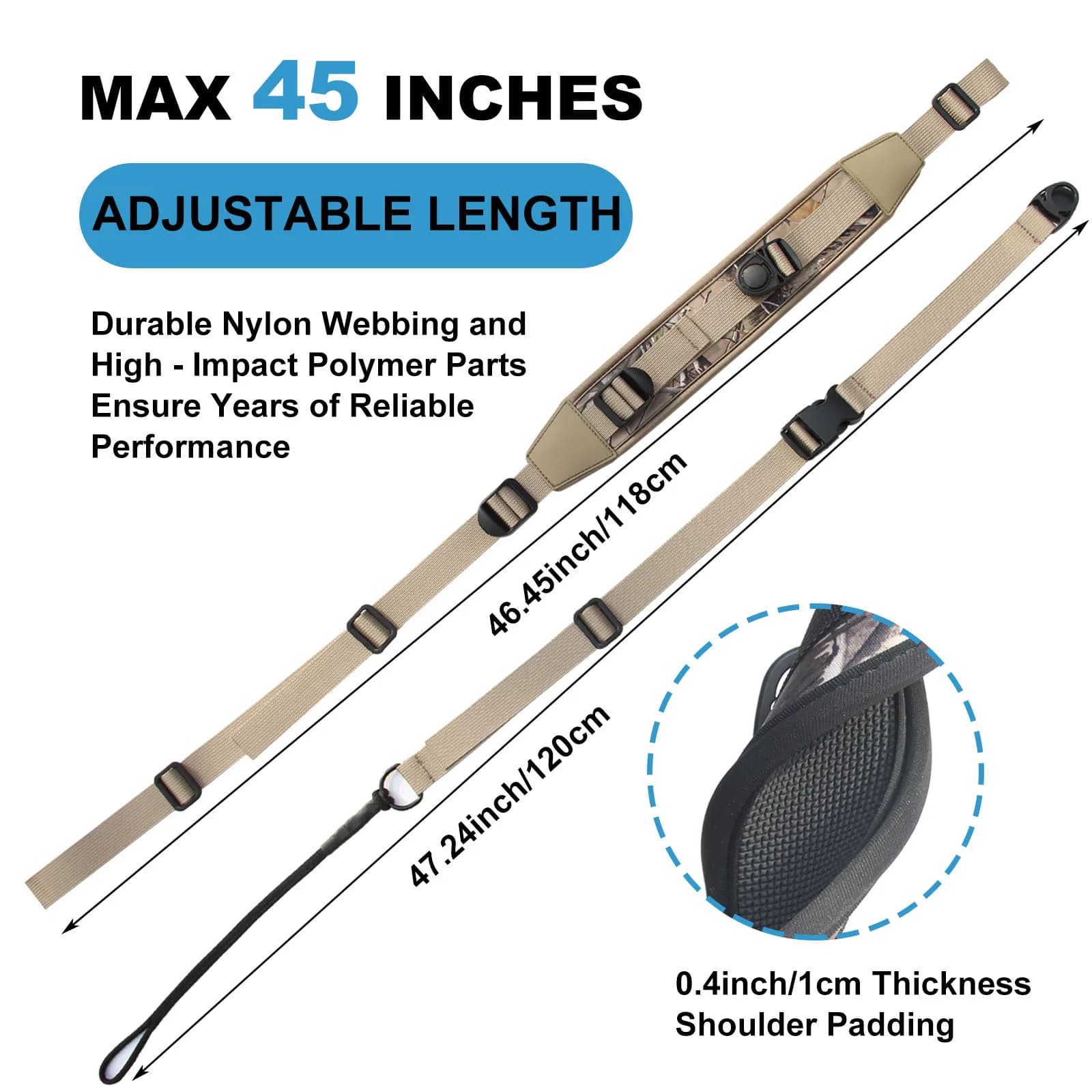 Sangle de fusil avec attaches rapides néoprène - Sangle réglable mains libres pour pêche et chasse