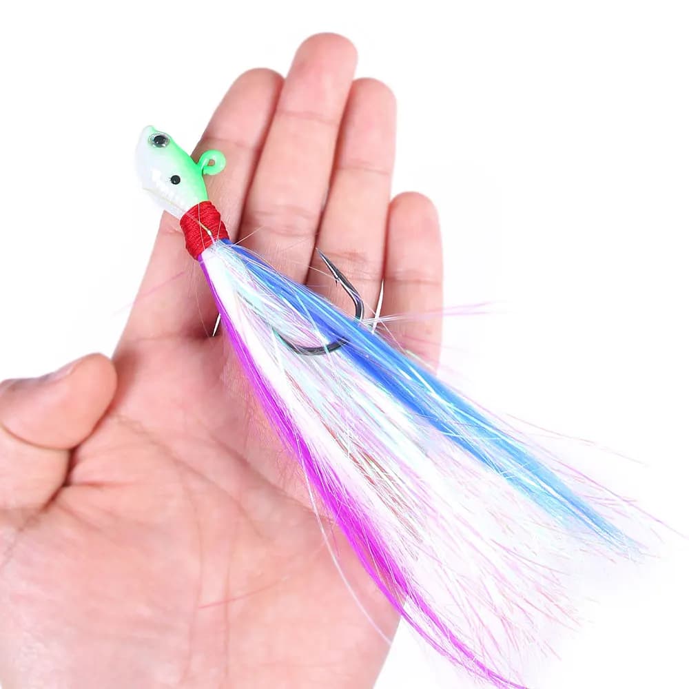 Têtes Plombées Bucktail 7-56g avec Poils Cerf - Leurre Jigging Plume Œil 3D Pêche Mer et Rivière