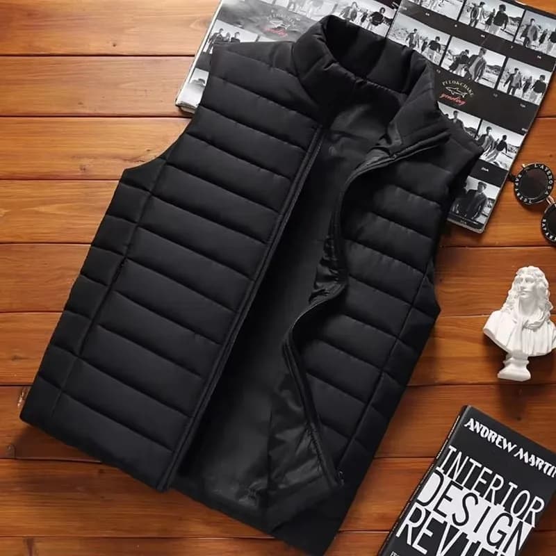Gilet matelassé sans manches col montant homme hiver - Veste chaude en coton pour pêche