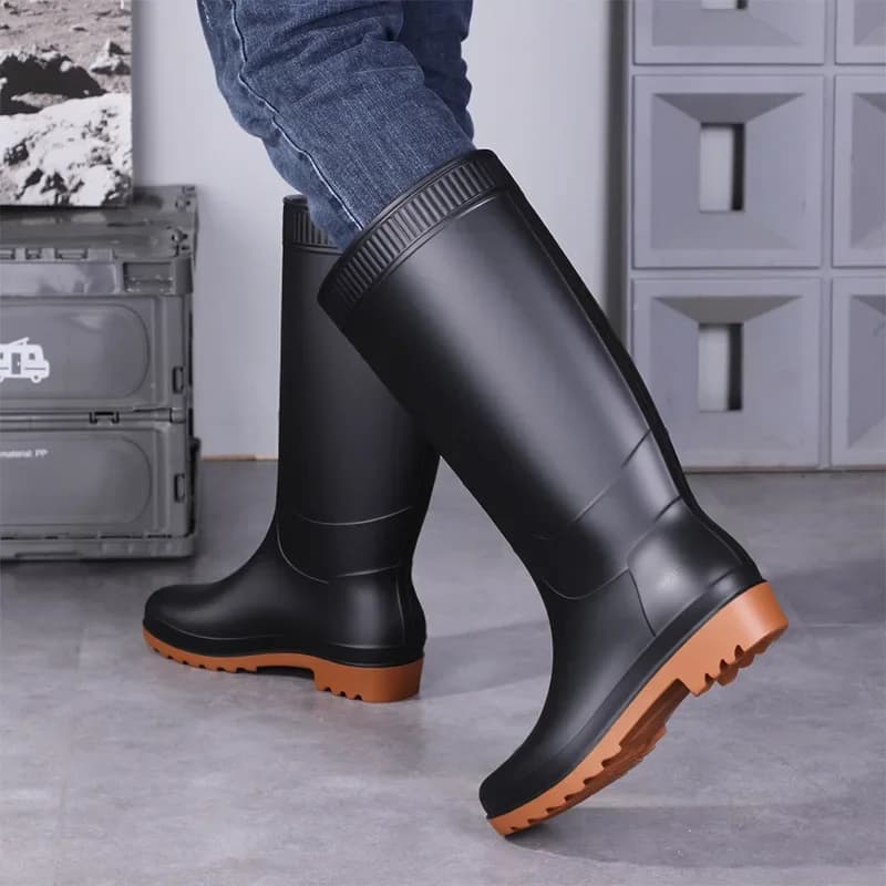 Bottes pluie hommes tube long antidérapantes résistantes pêche extérieur lavage auto semelle épaisse