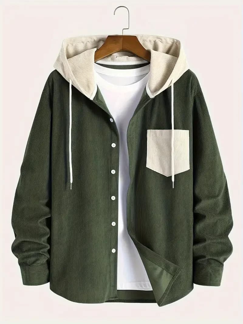 Veste capuche velours côtelé homme 2025 - Confortable pour pêche printemps automne quotidienne