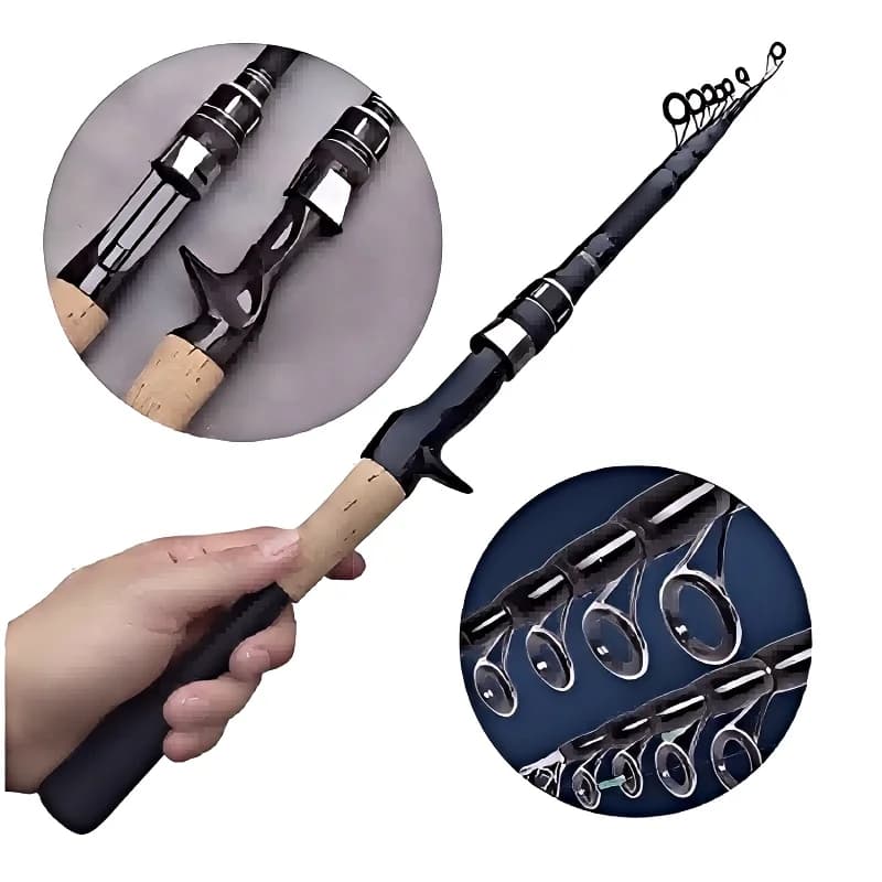 Canne télescopique leurre carbone 1.5m à 2.4m pour pêche en rivière - Baitcasting rod 8g-25g manche en bois