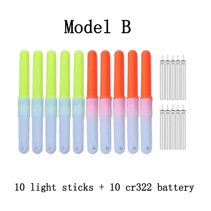 10 lumignons LED pour pêche de nuit, accessoires flotteurs lumineux avec piles CR322, lot de 10 pièces
