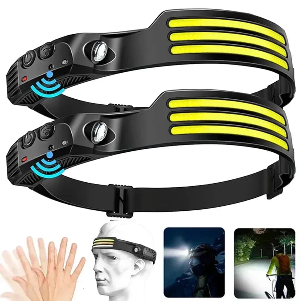 Lampe frontale LED étanche avec batterie intégrée 1200mAh rechargeable USB pour pêche