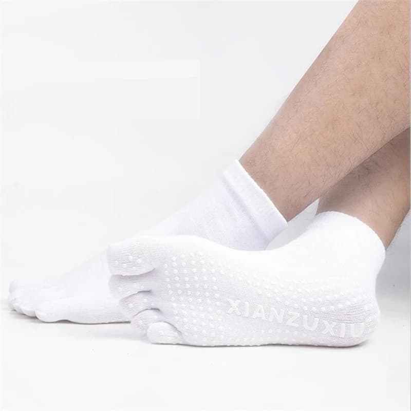 Chaussettes yoga cinq doigts antidérapantes - hommes pilates grip silicone coton