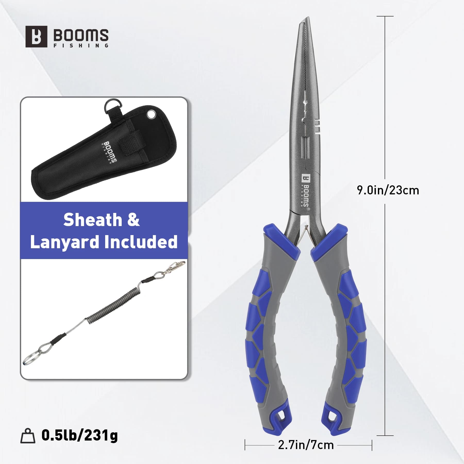 Set de pinces Booms Fishing multifonctions en acier carbone avec coupe-tresse et pince à bec long
