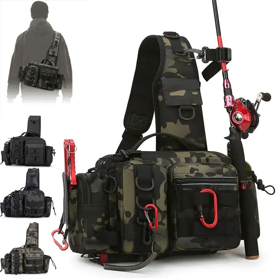 Sac de pêche Luya à multiples compartiments avec sangle ajustable et fermeture éclair pour matériel