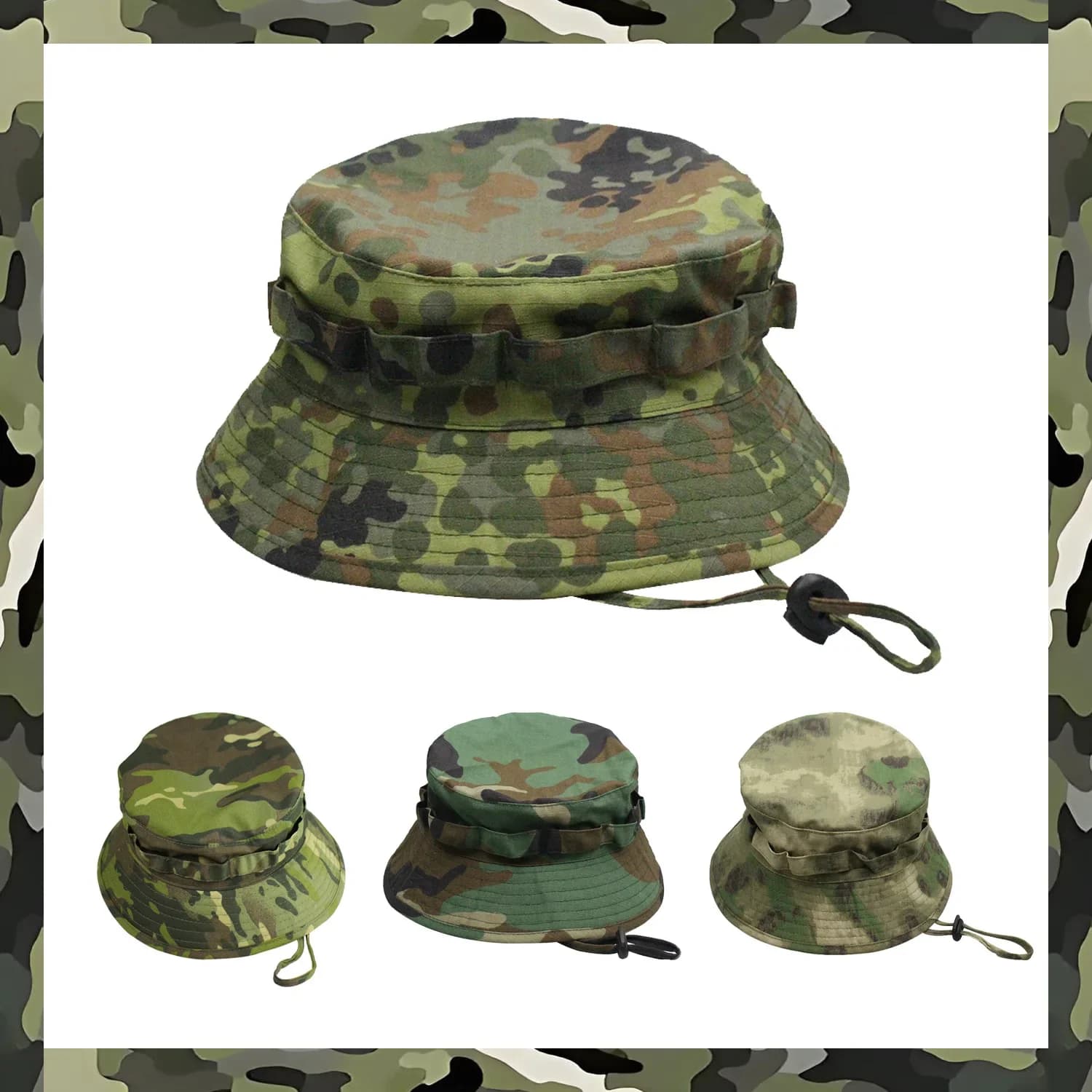 Casquette de pêche camouflage à bord rond - Protection solaire tactique unisexe