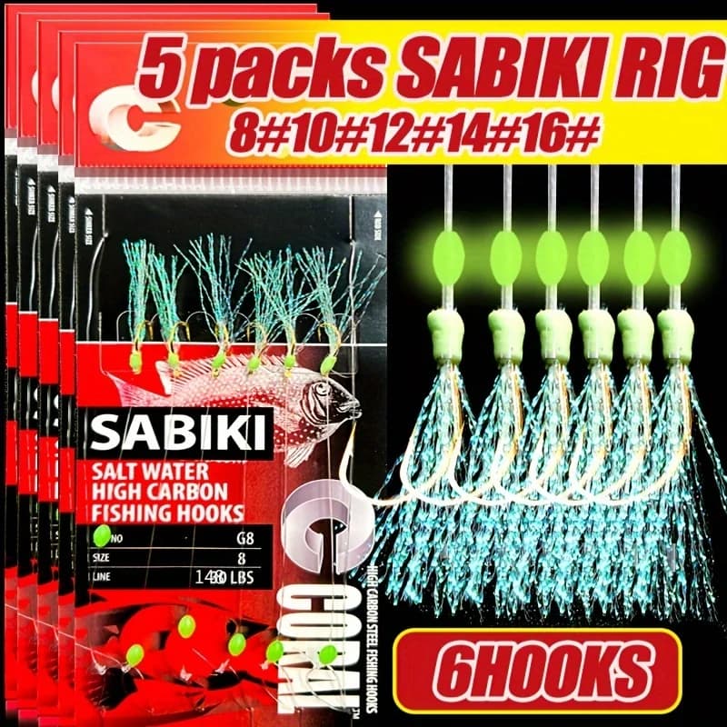 TAKBAS Sabiki Rigs Leurres Lumineux Hameçons Haut Carbone Eau Douce Salée Pêche Mer Accessoires