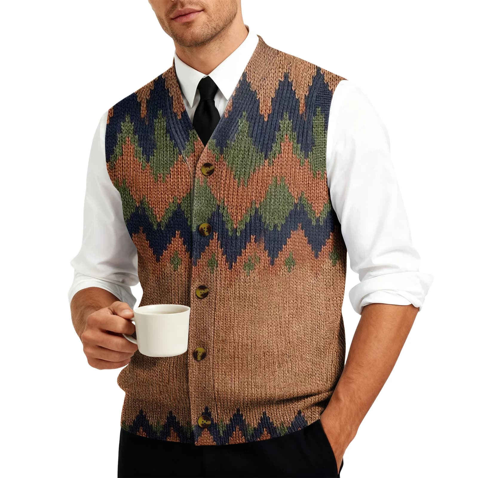 Gilet tricoté col V homme sans manches pull chaud automne pêche business décontracté boutons