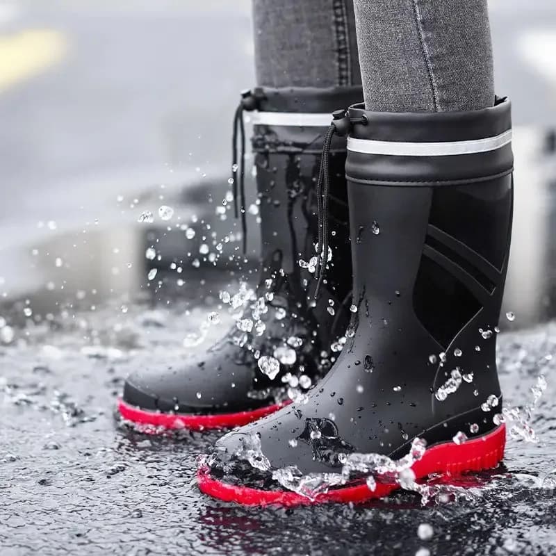 Bottes de pêche homme mi-mollet mode - Bottes extérieur caoutchouc antidérapantes imperméables