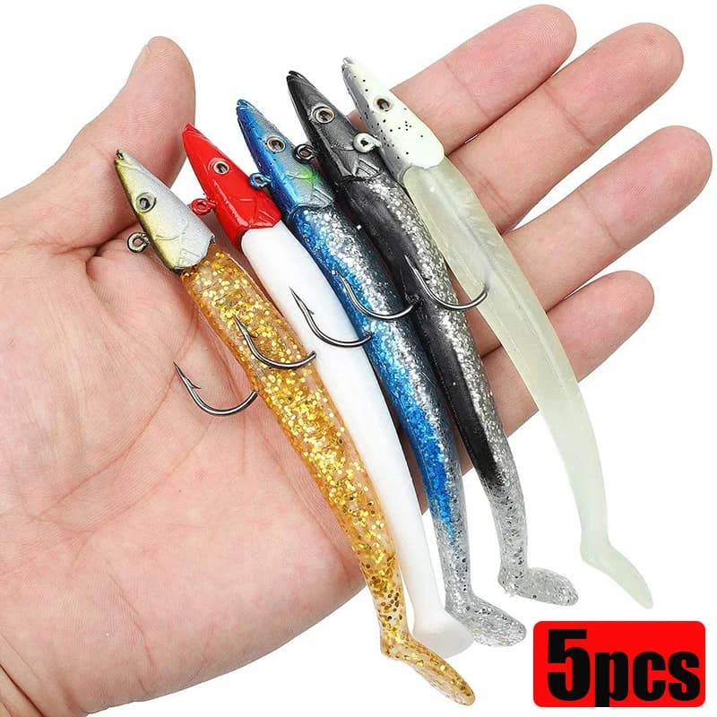 Lot 5 leurres souples 11cm avec cuillère - Wobblers artificiels 10g pour pêche active au jig