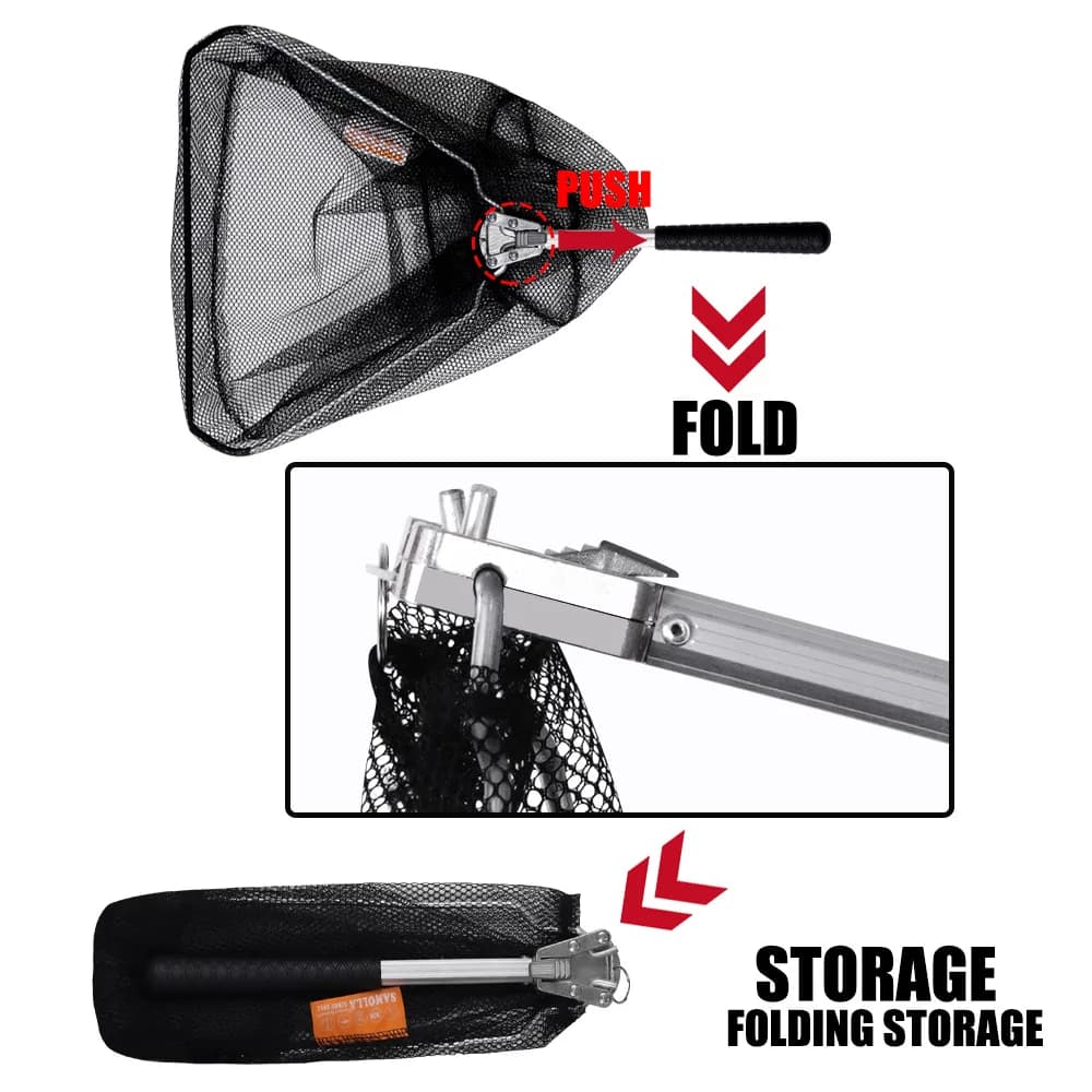 Filet de pêche télescopique en aluminium léger et durable, extensible et pliable pour la pêche en