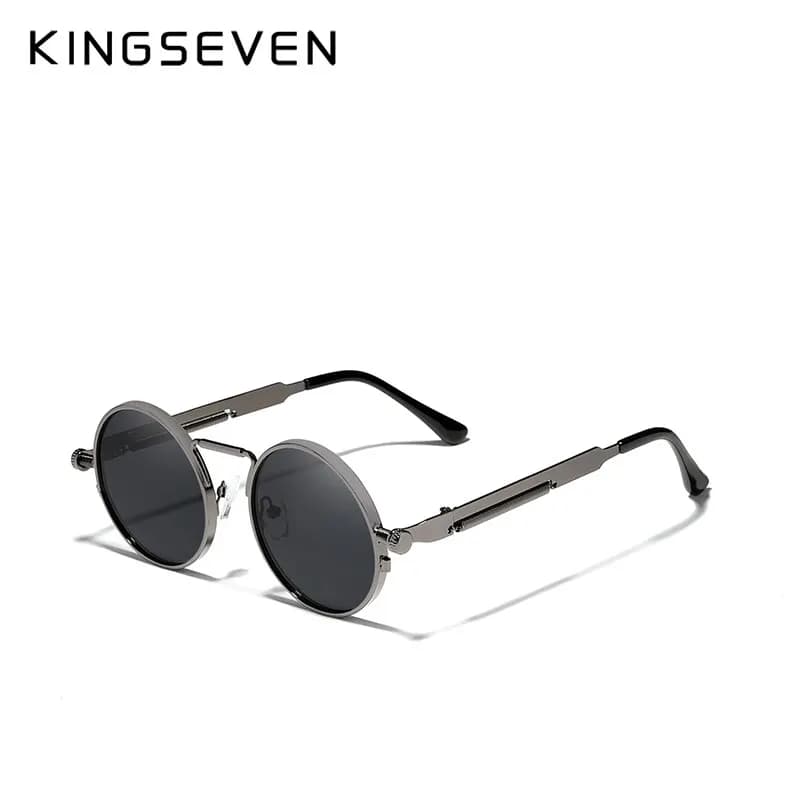 Lunettes de soleil polarisées gothique steampunk KINGSEVEN pour homme et femme monture métal ronde