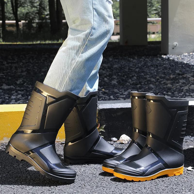 Bottes de pluie homme style britannique contrastées mi-haute grande taille pêche travail résistantes