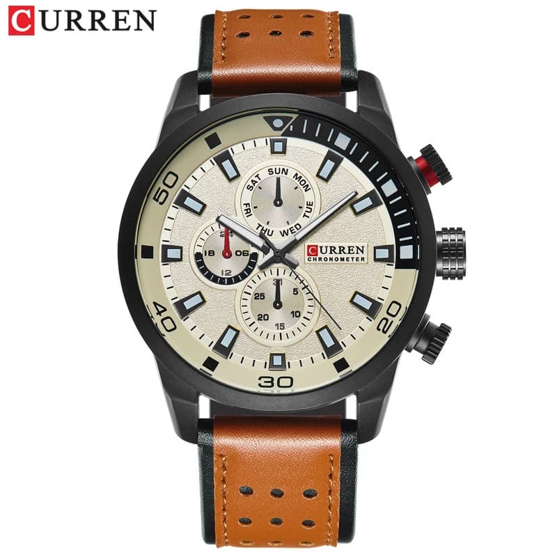 Montre Homme CURREN 8250 Étanche Cuir Respirant - Montre Casual Trois Aiguilles pour Affaires