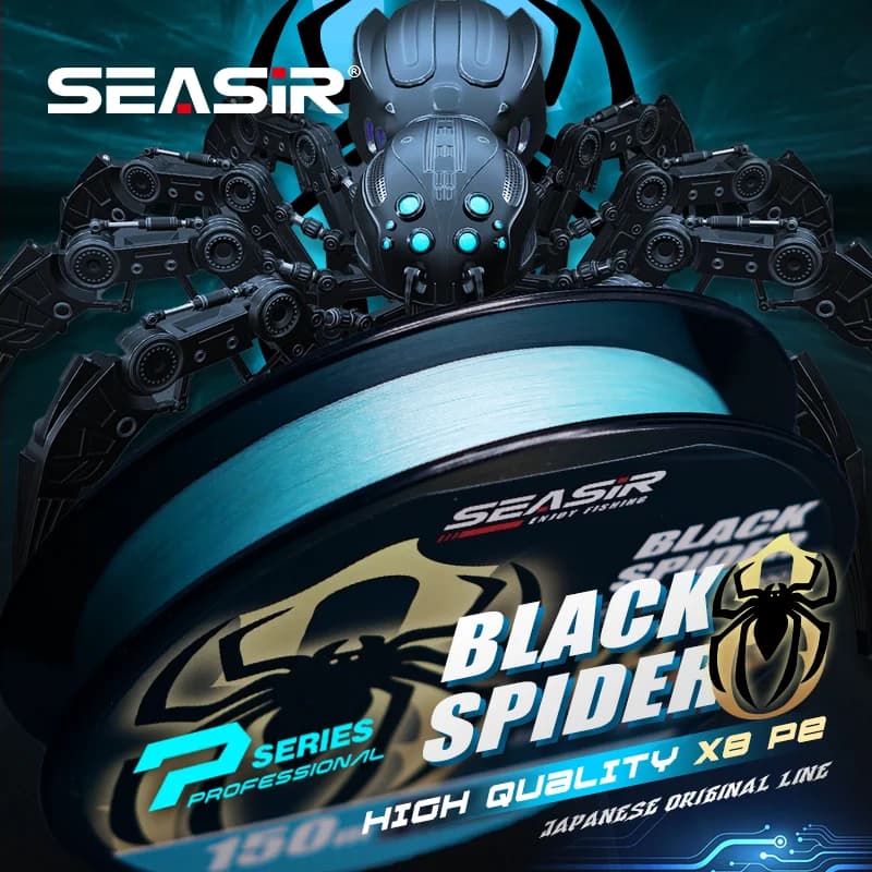 Ligne de pêche tressée SEASIR P-Series Black Spider PE 8, haute résistance 16-46Lb, 150m pour pêche sportive