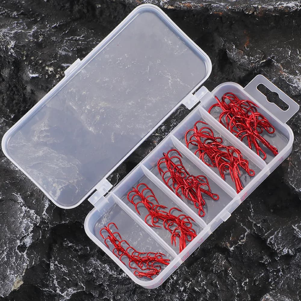 Kit 50 hameçons triples pêche carbone aiguisés - pour leurres appâts eau douce et mer