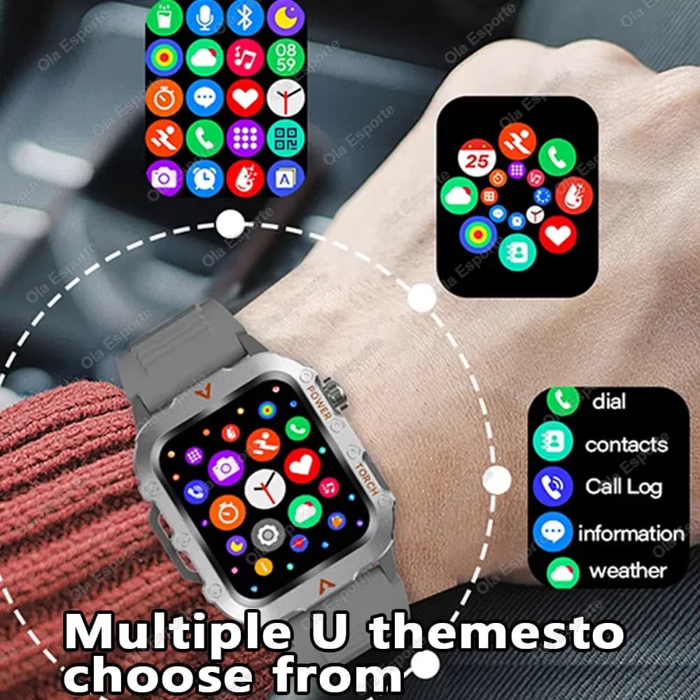 Montre connectée homme : appels Bluetooth, suivi sommeil et fréquence cardiaque, lampe LED étanche Android/iOS