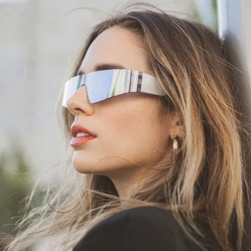 Lunettes de soleil Y2k forme concave irrégulière streetwear photo couple tendance