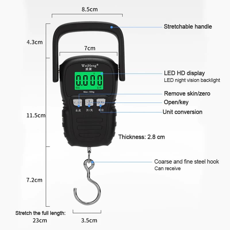 Balance accroche électronique 110lb/50kg portable pêche recharge USB batterie LCD précise