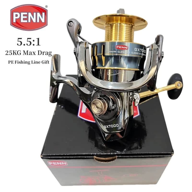 PENN GX1000-7000 Fishing Reel with 13+1 High-End Bearings, 25KG Max Drag, and Bo