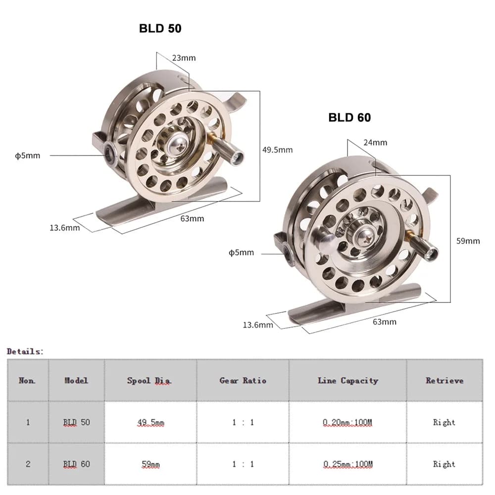 Moulinet lancer mouche aluminium alliage 1:1 pour pêche hiver glace lac mer leurres tambour droit casting