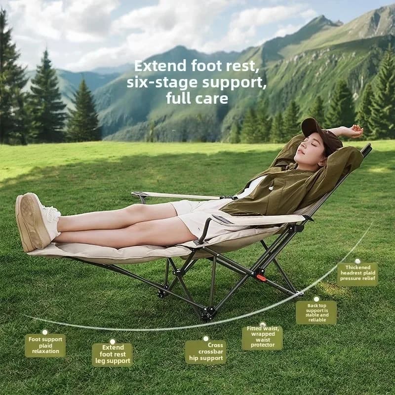 Transat pliant portable camping avec dossier réglable et siège rembourré coton pour voyage plage pêche extérieur