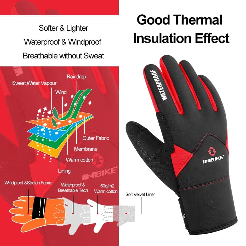 Gants vélo hiver tactiles INBIKE - Imperméables, chauds et coupe-vent pour hommes et femmes