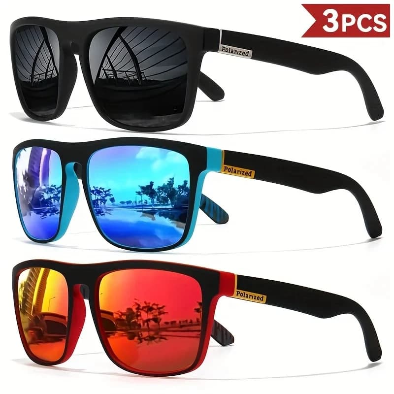 Lot 3 paires lunettes de soleil polarisées carrées fantaisie homme femme - mode classique cool