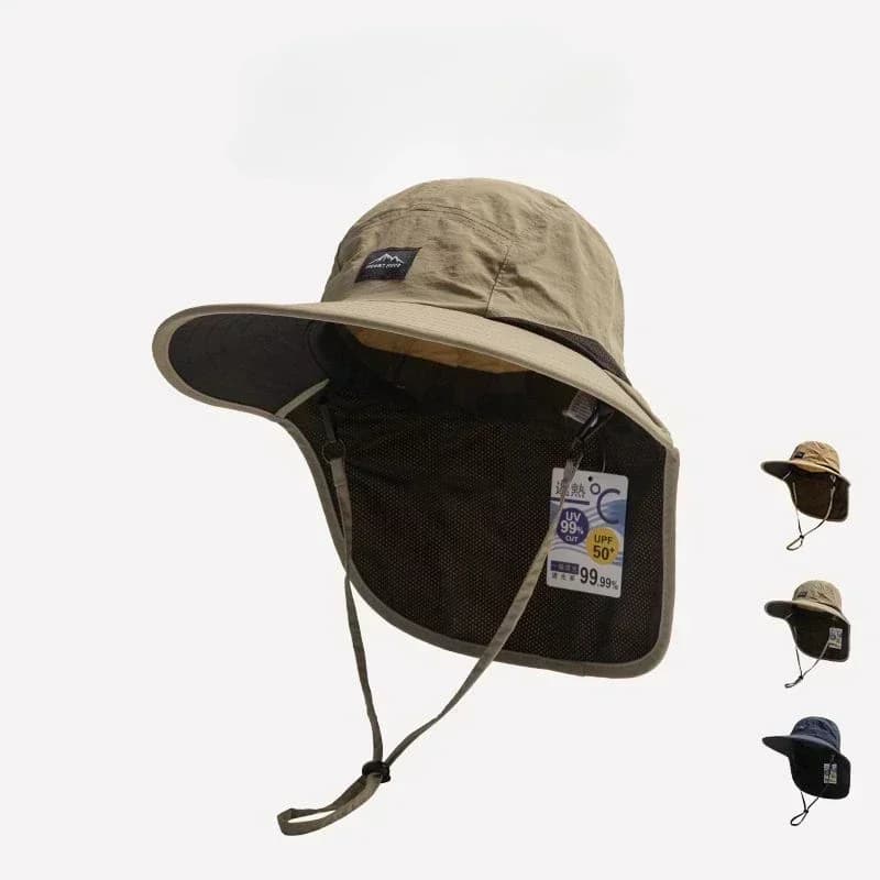 Chapeau de pêche à large bord avec protection nuque unisexe rapide séchage pour randonnée et pêche