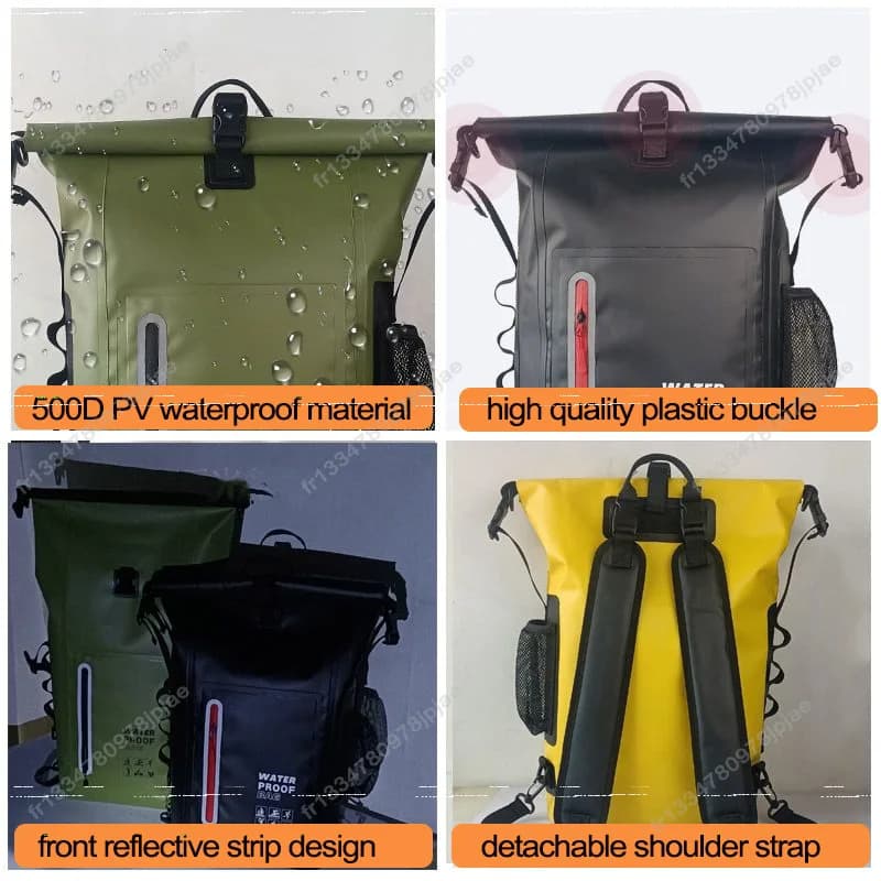 Grand sac à dos étanche kayak PVC pour plongée, rafting et trekking rivière - Sac sec plage camping