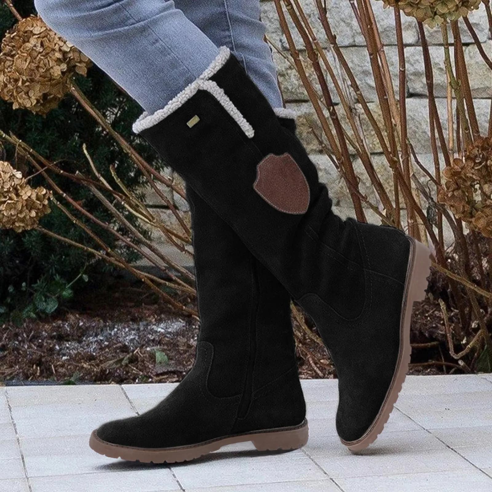 Demi-bottes mode suédine couleur unie - Grandes tailles pêche automne hiver confort casual