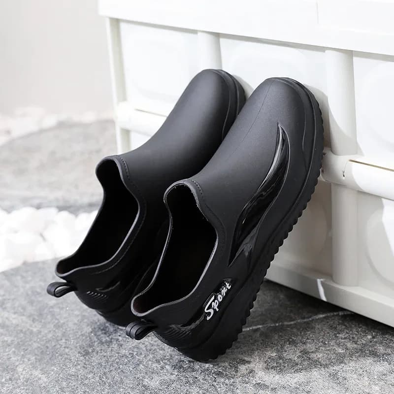 Bottes de pluie basses homme antidérapantes résistantes - Chaussures caoutchouc doublées polaire