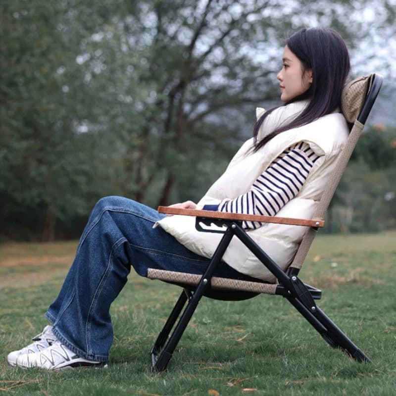 Chaise de camping à dossier haut réglable 4 positions avec appui-tête pour pêche et voyage