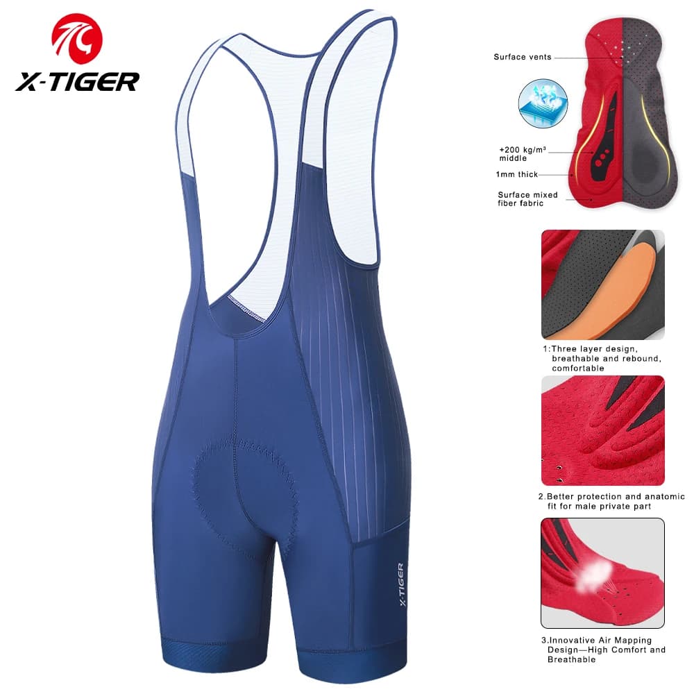 Short de cyclisme longue distance X-TIGER homme avec mousse haute densité - Rembourrage 5 cm et grip