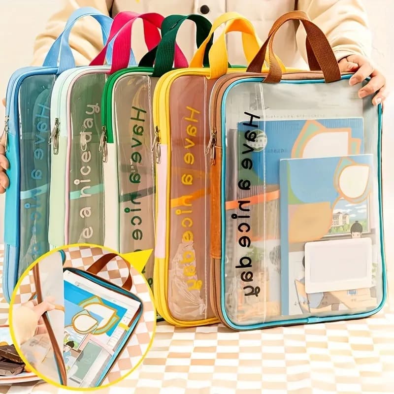 Sac transparent PVC étanche pour école primaire - Stockage copies d'examen et documents scolaires