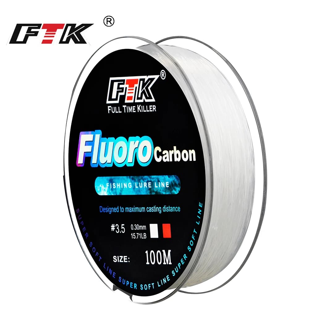 Ligne fluorocarbone FTK 100M 0.14mm-0.5mm pour pêche à la carpe et ligne coulante 4.13-34.32LB