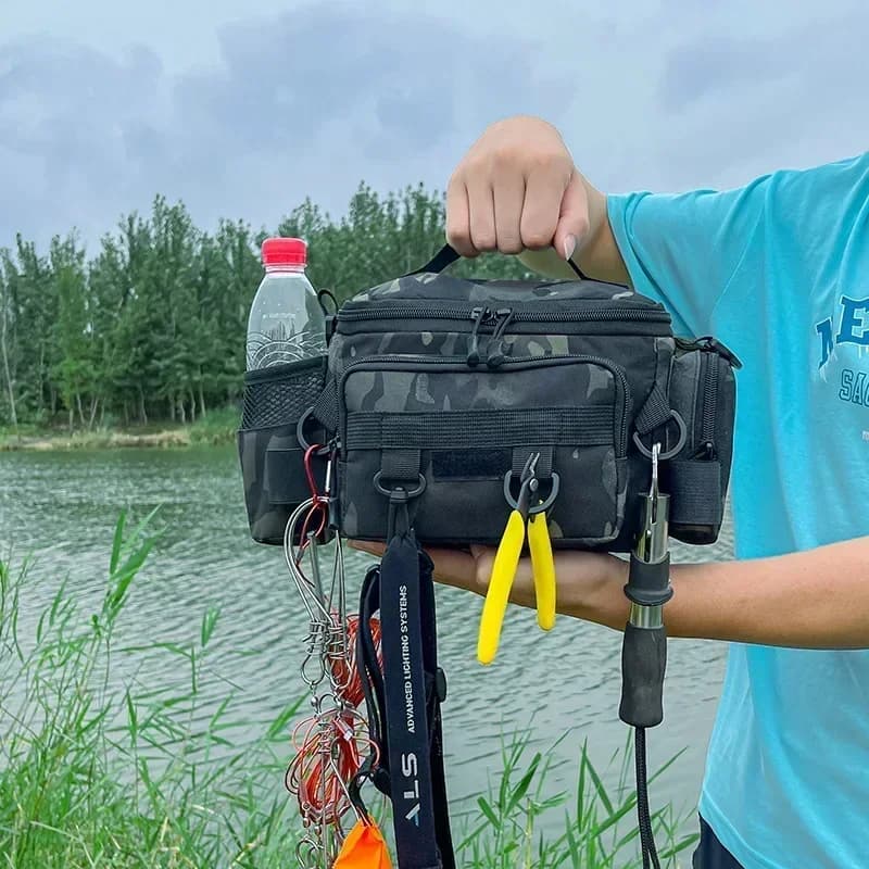 Sac multifonction pêche avec porte-canne portable - Sac à bandoulière pour sports outdoor