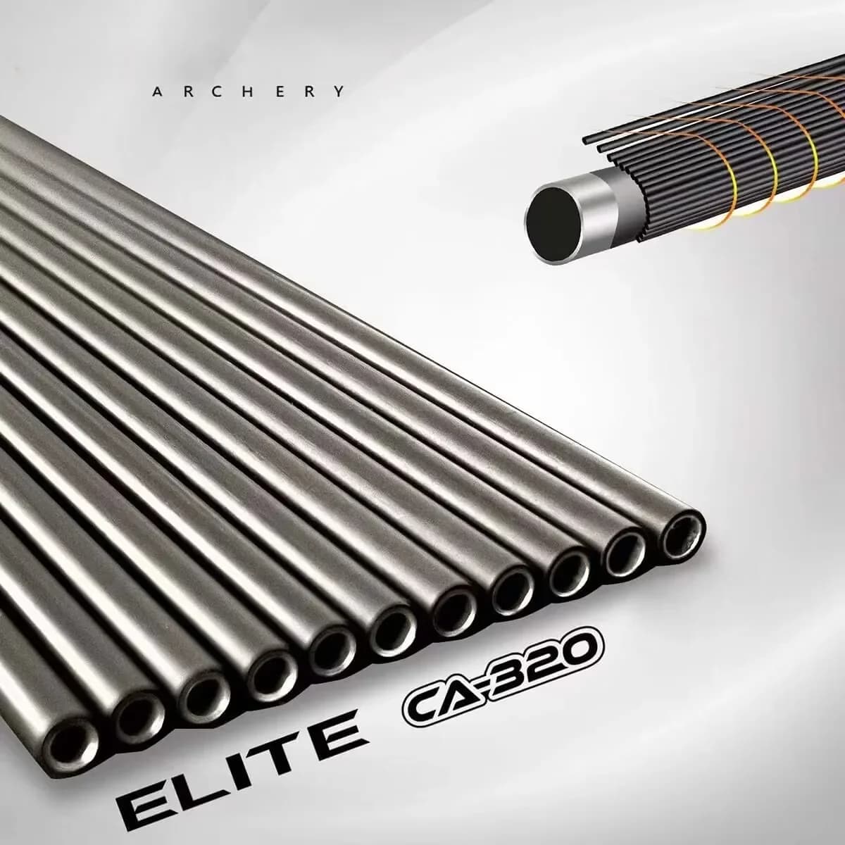 12 flèches carbone aluminium Pandarus ELITE CA320 ID3.2mm design X10 pour pêche à l'arc