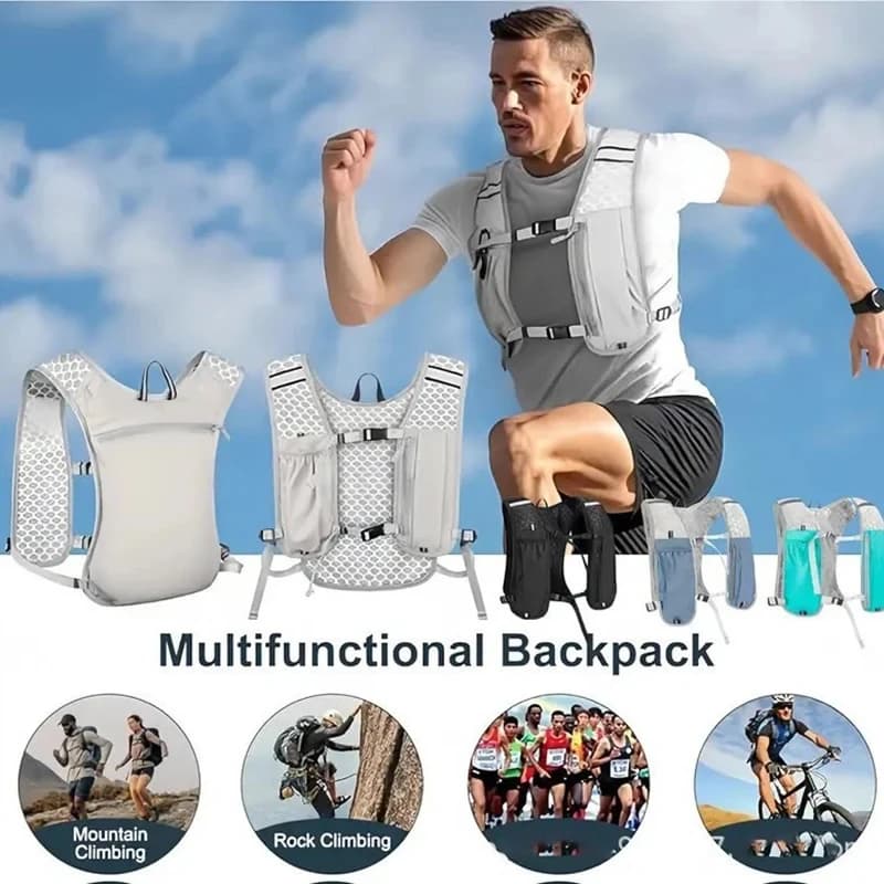 Veste running hydratation pêche légère - Gilet porte-bidon réfléchissant avec rangement téléphone pour pêche
