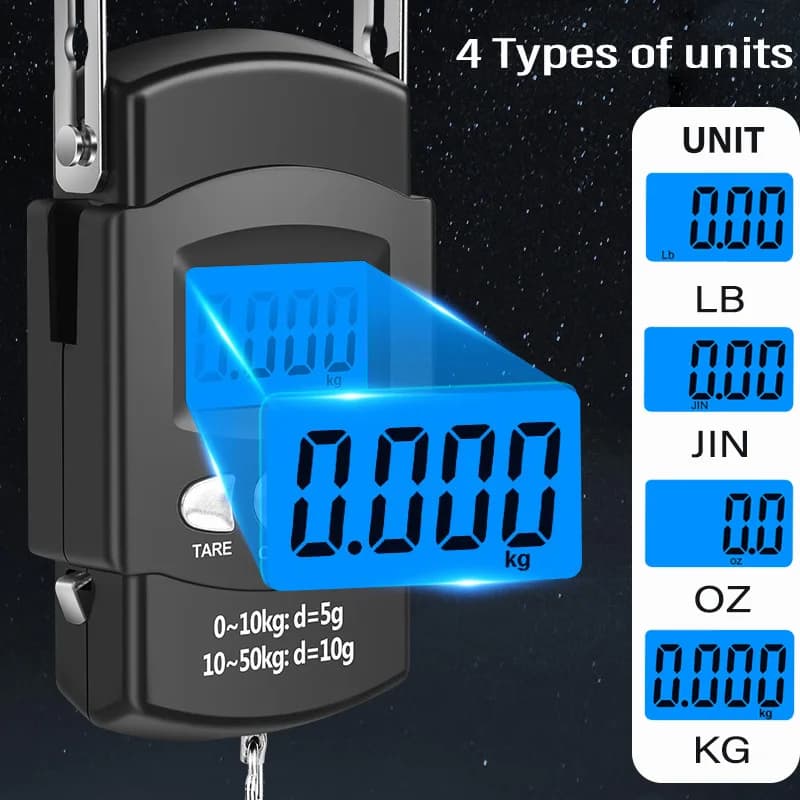 Balance électronique portable pêche 50kg/10g avec mètre ruban LCD - Pèse-poisson numérique accrocheur