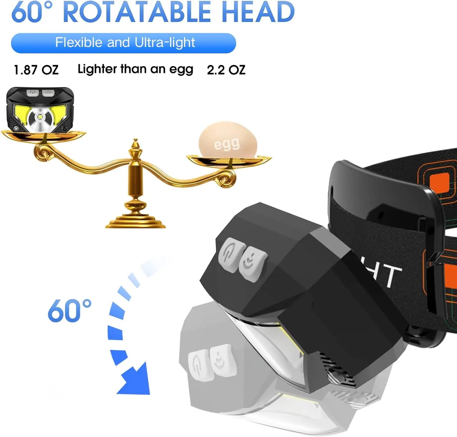 Lampe frontale LED puissante avec capteur de mouvement rechargeable USB pour pêche nocturne et camping