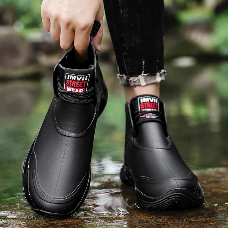 Bottes de pluie courtes homme lacets antidérapantes pour pêche travail extérieur étanches