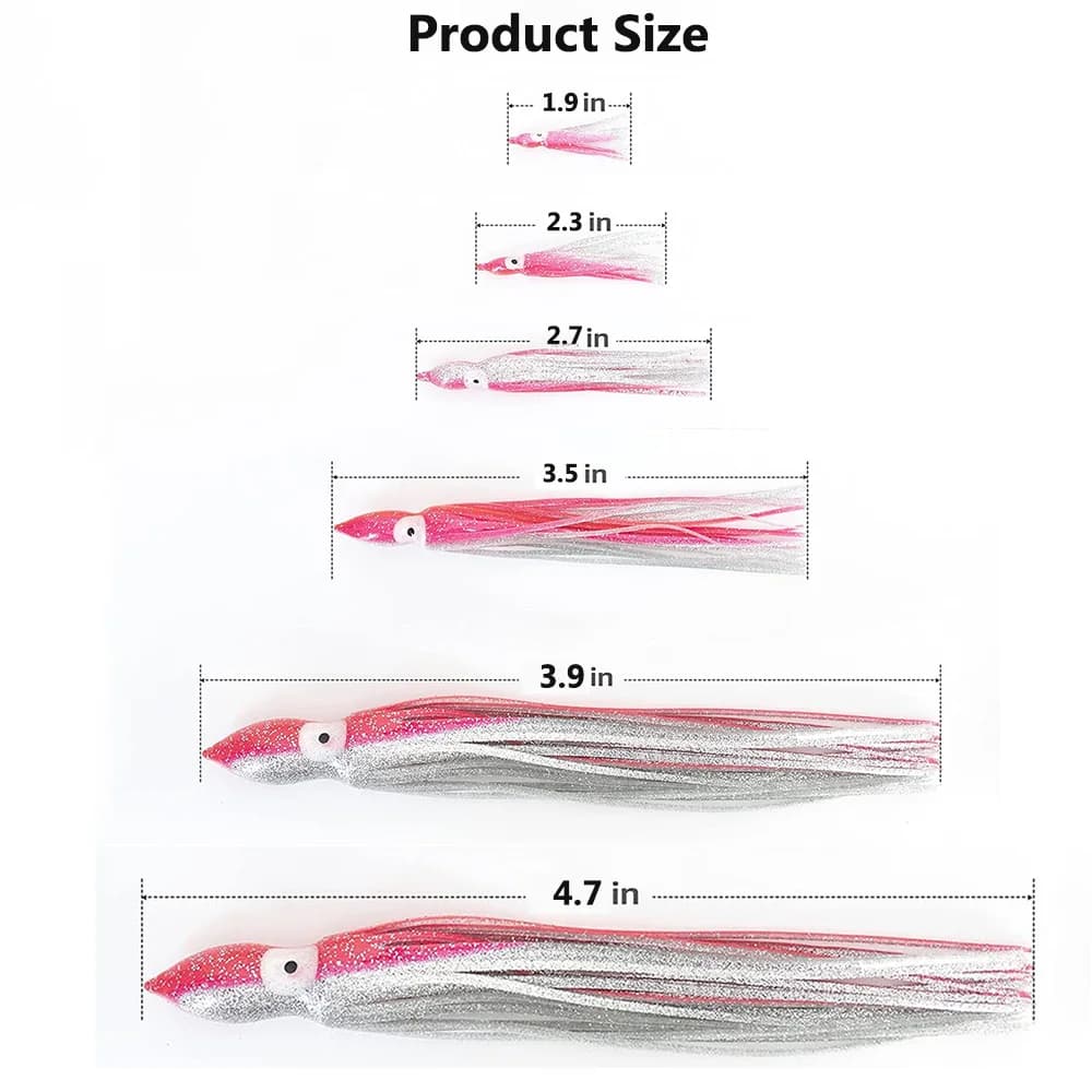 5 leurres calmar luminescents 5cm à 12cm - Leurres souples silicone fluorescents pêche nocturne et profonde